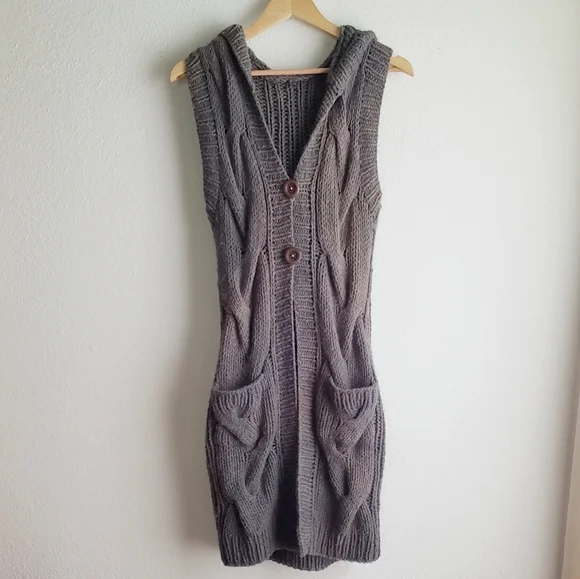 Free People Wool Blend Cable Knit Hooded Duster Cardigan Small/Med Ombre Tie Dye - Picture 4 of 13